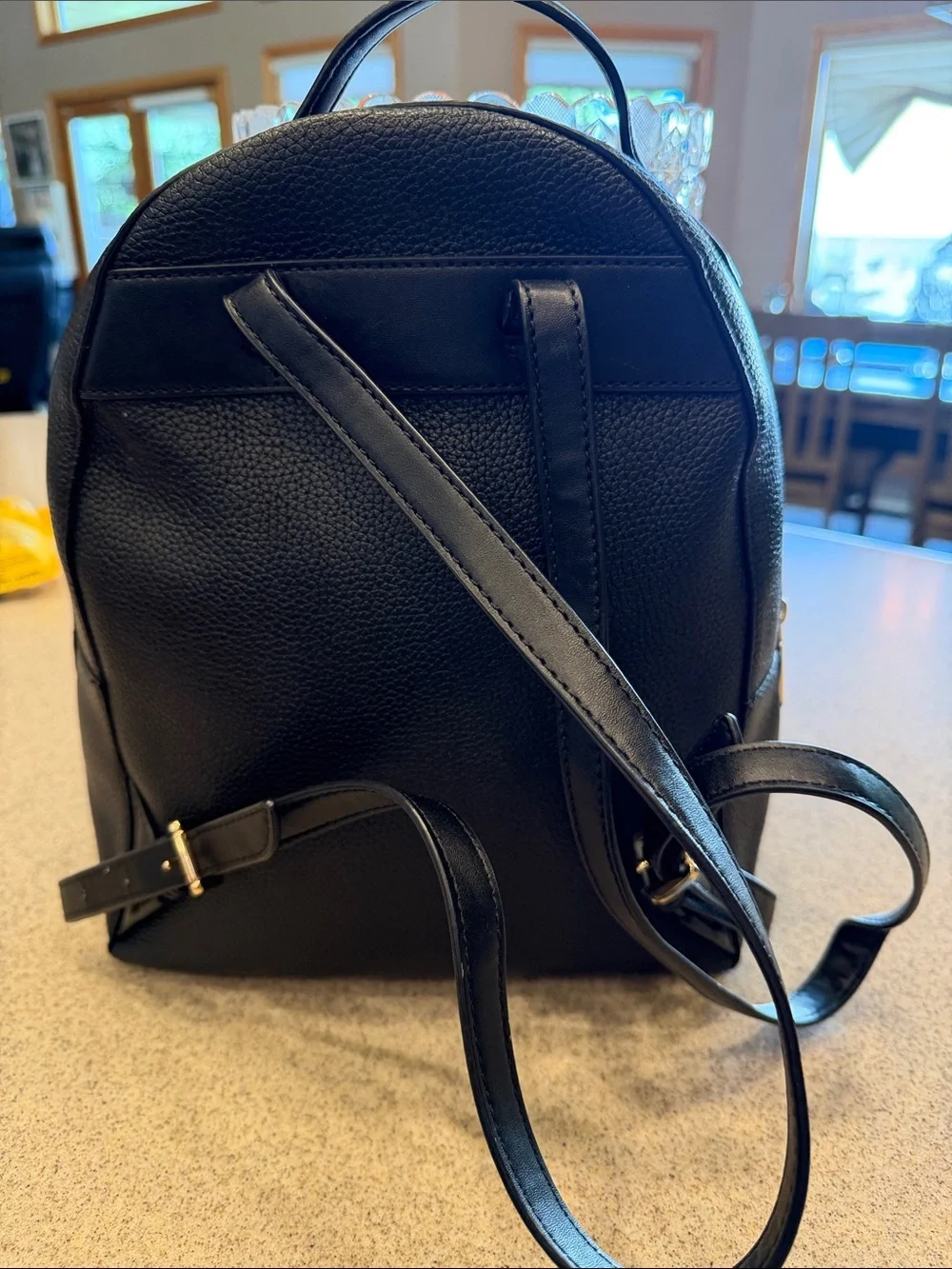 Michael Kors Black Pebbled Leather Backpack with Gold Accents